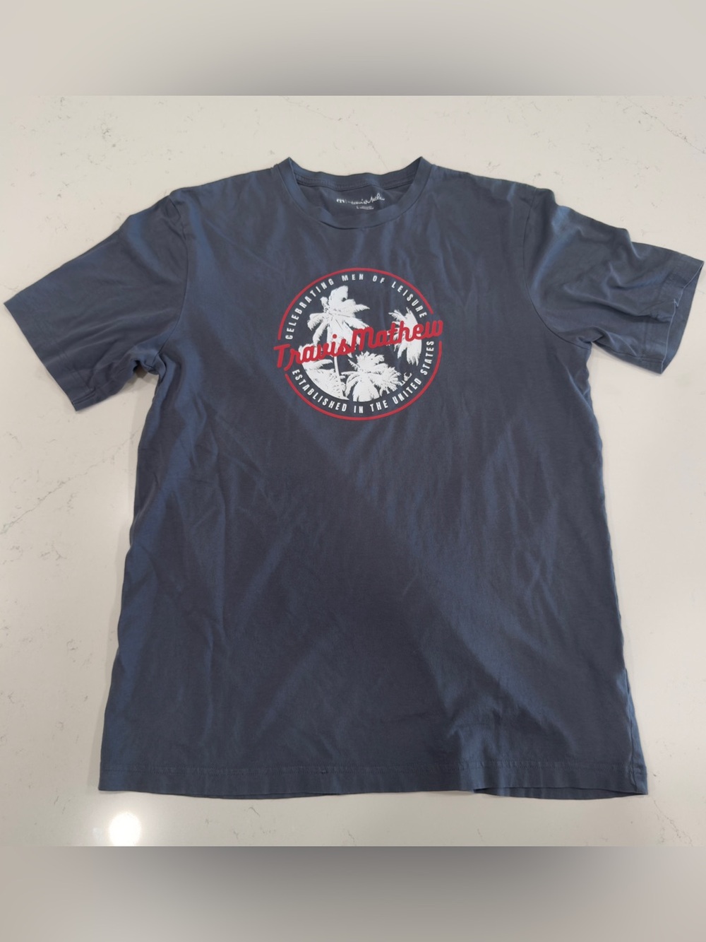 Travis Mathew Men’s Navy Short Sleeve Palm Logo Tee - Large